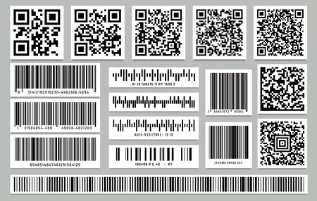 Set of isolated rectangle barcode, square qr codeのイラスト素材