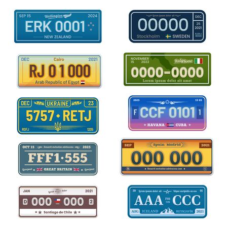 Set of car number plates of Europe, UK, Americaのイラスト素材