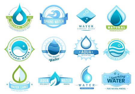 Mineral water labels, drinking water drops, leafのイラスト素材