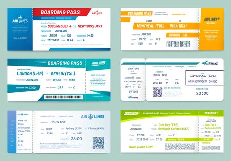 Set of airlines tickets and boarding passesのイラスト素材