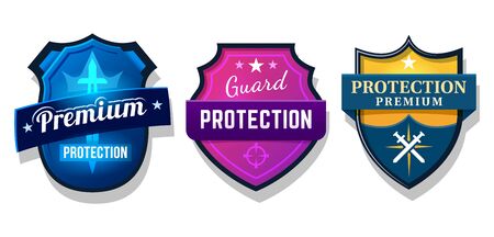Set of shield protection, web security safety signのイラスト素材
