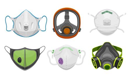 Set of isolated gas respirator, doctor face maskのイラスト素材