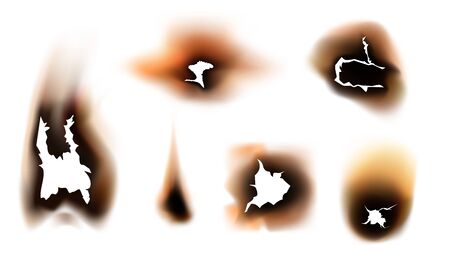 Burnt paper, fire in holes, vector setのイラスト素材