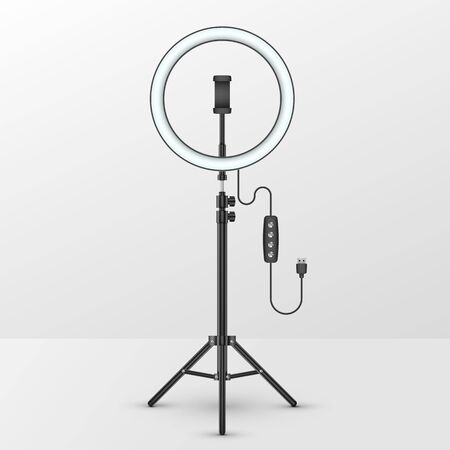 Studio lamp light ring, selfie photo camera stickのイラスト素材