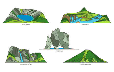 Iceland natural landmarks or travel landscape setのイラスト素材