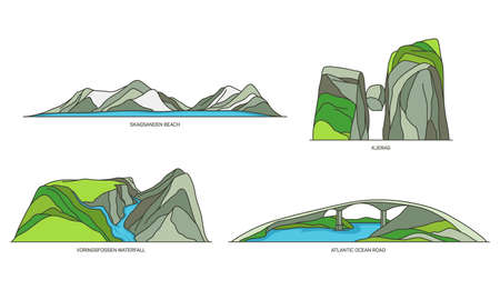 Set of Norway travel icons, natural landscapesのイラスト素材