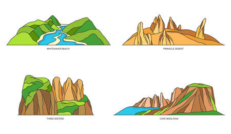 Set of Australia nature landmarks, national parksのイラスト素材