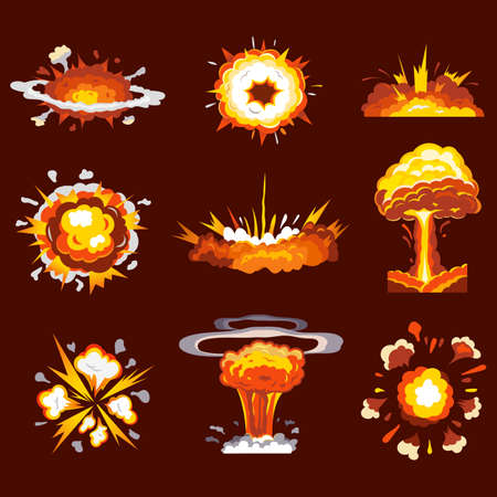 Explosion blasts, bomb fire explodes and boomsのイラスト素材