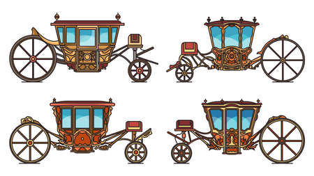 Medieval royal carriage icons set, retro coachのイラスト素材