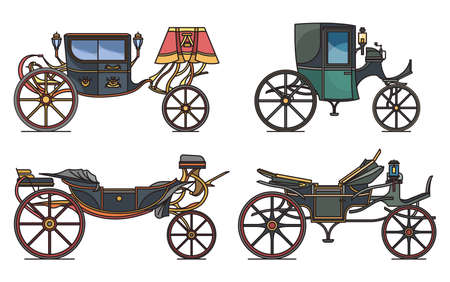 Set of retro cab or carriage, medieval chariotのイラスト素材