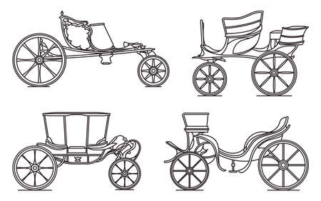 Outline set of classic cab, retro wagonのイラスト素材