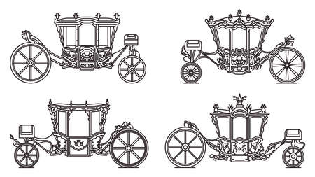 Outline royal wheel transport, vintage icon setのイラスト素材