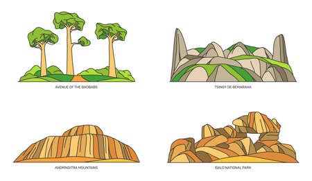 Madagascar landmarks or Africa natural icon setのイラスト素材