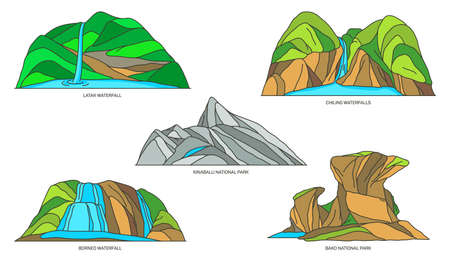 Set of Malaysia natural landmarks, nature iconsのイラスト素材