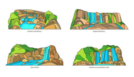 Cambodia landmarks or nature landscapes setのイラスト素材