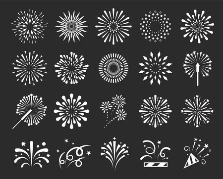 Vector fireworks or set of isolated salute, splashのイラスト素材