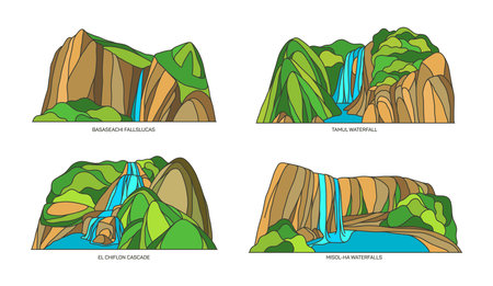 Set of Mexico sights, Mexican nature landscapeのイラスト素材