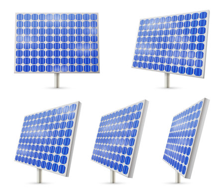 Vector solar panel set, renewable energy resourceのイラスト素材