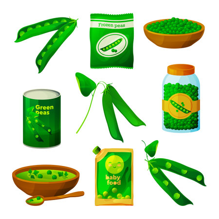 Set of Green peas food products or ingredientsのイラスト素材