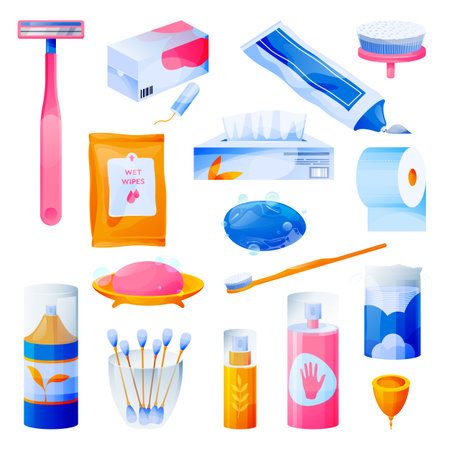 Personal care, hygiene, bathroom female items setのイラスト素材