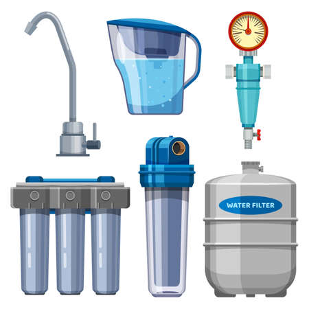 Set of water filter icons, water filtration systemのイラスト素材