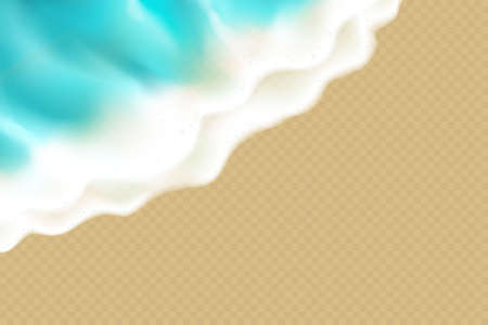 Realistic nautical background, ocean or sea wave backdrop. Vector 3d design of foamy turquoise coast wave. Realistic wave board or frame for summer banner, top view.のイラスト素材