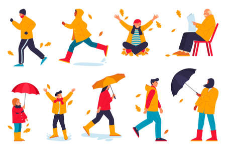 Cartoon characters outdoor activity at fall seasonのイラスト素材