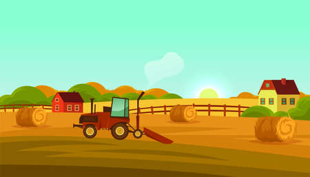 Farm land or countryside landscape, vector bannerのイラスト素材