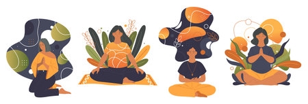 Meditation or yoga practice, vector label setのイラスト素材