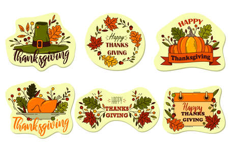 Thanksgiving or holiday labels, vector sticker setのイラスト素材