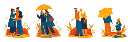 People or characters walk outdoors, icons setのイラスト素材