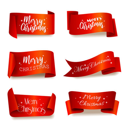 Set of Xmas or Christmas ribbons with greeting.のイラスト素材