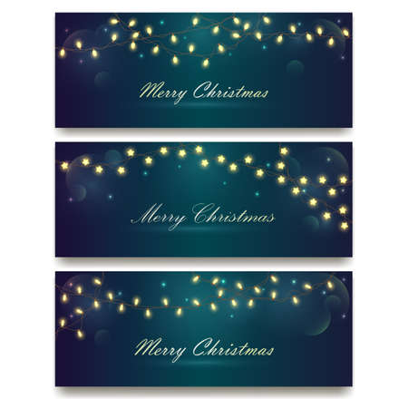 Xmas banners set, lights effect or garland bulbsのイラスト素材