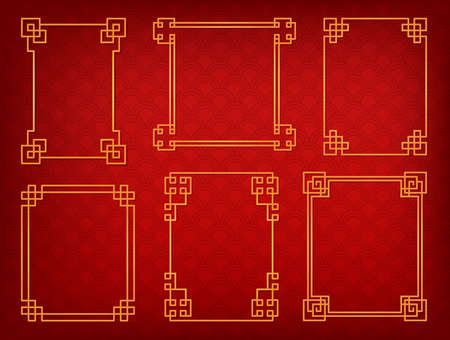 Chinese frame or border set on red backgroundのイラスト素材