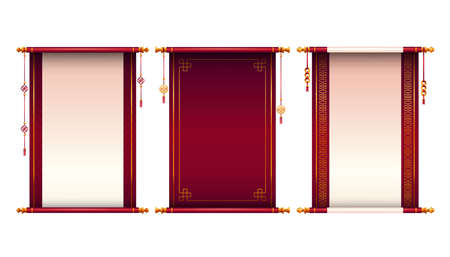 Festive chinese scrolls set, vector blank mockupのイラスト素材