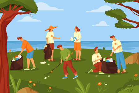 Banner of social charity activity, nature cleaningのイラスト素材