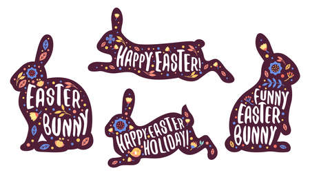 Easter bunny sticker or label, vector set.のイラスト素材