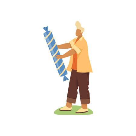 Boy with surprise clapper or confetti bomb, vectorのイラスト素材