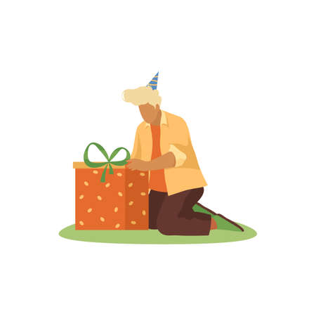 Boy or man get a gift or present, vector bannerのイラスト素材