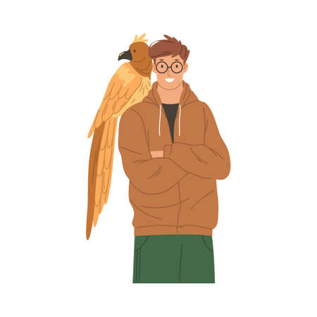 Owner with big parrot, vector icon or clipart.のイラスト素材