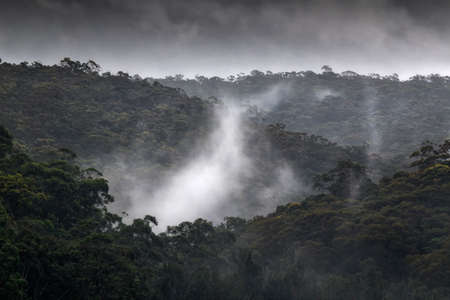 mist in the mountains on a foggy morningの写真素材