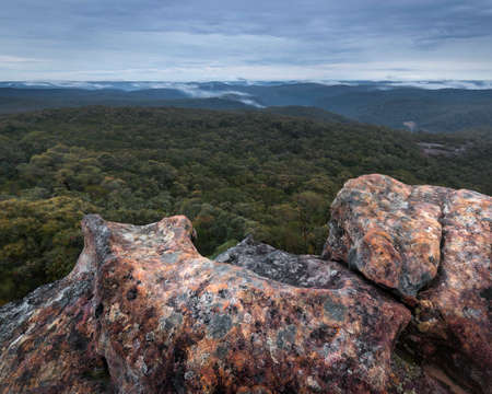 view from a mountain into the valleyの写真素材