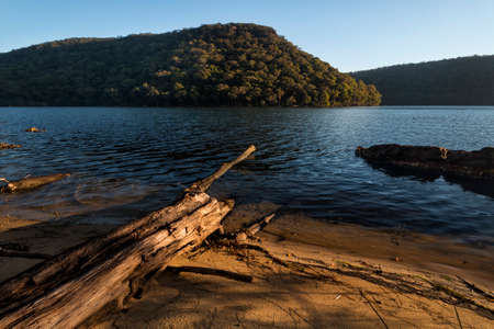 a view of a beach next to a body of waterの写真素材