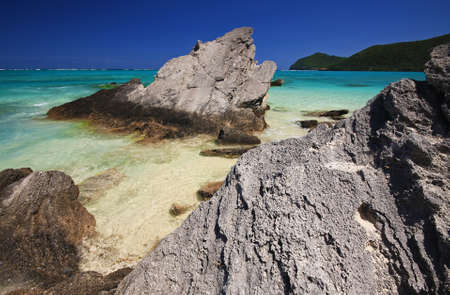 rocks and crystal clear waters on lord howe islandの写真素材