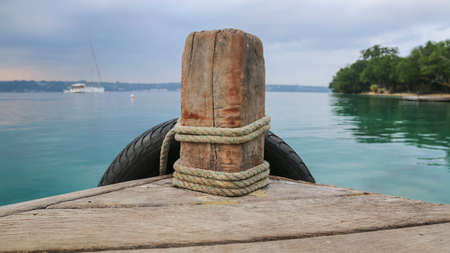 wharf and tyre on santo island in vanuatuの写真素材