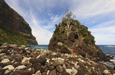 rocky mound and a mountain on lord howe islandの写真素材