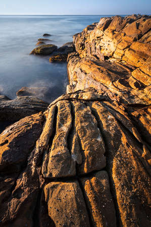 patterns in the rocks along coastline at bouddi national parkの写真素材