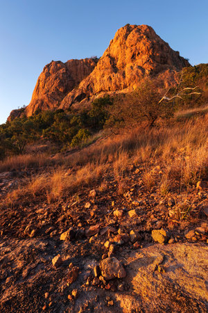 castle hill mountain in townsville australia at first lightの写真素材