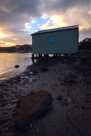 boat shed at hardys bay near pretty beach on nsw central coast australiaの写真素材