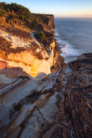view from the cliff tops over ocean in bouddi national park on nsw central coastの写真素材